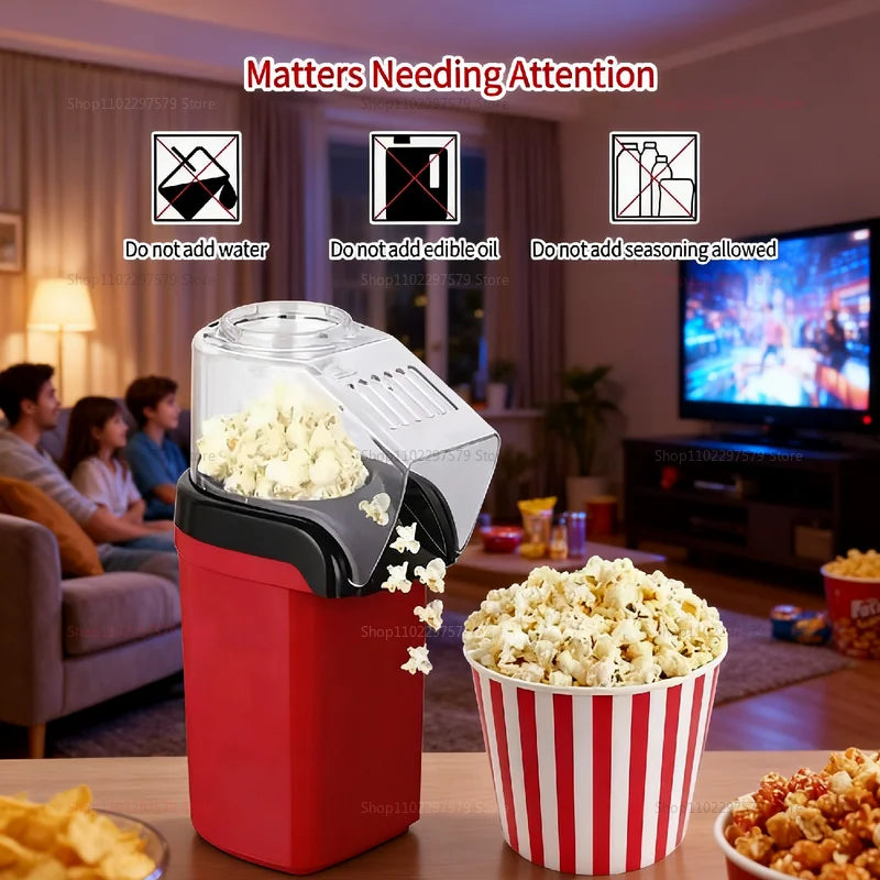 Premium Popcorn Maker Mini Hot Air Corn Popper Quick Fast Heating Stylish Compact Home Snack Machine for Movie Night or Parties
